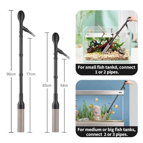 Large Gravel Vacuum for Aquarium, Adjustable Length Manual 256GPH Aquarium Gravel Cleaners, Low Water Level Fish Tank Water Changer with Suction Ball, Use for Fish Tank Cleaning Gravel and Sand