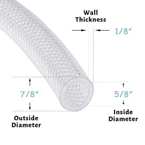 DAVCO 5/8" ID - 10 ft Heavy Duty Braided Clear Plastic Vinyl Tubing with 2 Stainless Clamps, Flexible High Pressure Reinforced PVC Plastic Tube Hose, Non-toxic, BPA Free - size: 5/8"ID, style: 10 Feet
