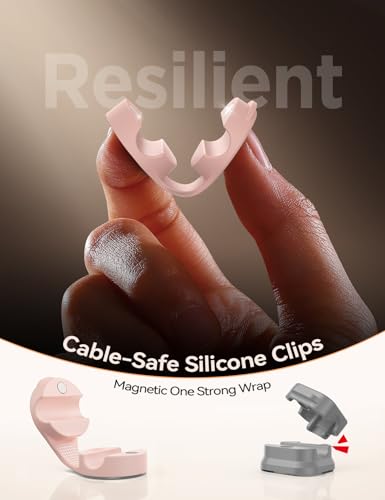 8-Pack Cord Organizer Silicone Magnetic Cable Clips [8 mm Wider Cable Accessible] Desk Wire Management, FLYLEAD Desktop Cord Holder for Nightstand, Office Workspaces Desk Organization Home Accessories - color: Pink