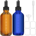 Bumobum 2 Pack Amber and Blue Dropper Bottles, 4oz Glass Bottle with Dropper for Essential Oils with Funnel, Labels & Pipette, Tincture Bottles with Dropper(Unbreakable Plastic Eye Dropper) - color: Amber and Blue