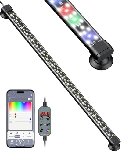 Pawfly Aquarium Light with Bluetooth for Plants, 10W 20 inch Full Spectrum Fish Tank Light for 20-40 inch Fish Tanks, Submersible LED Lights with App Control, Timer Modes & Adjustable Brightness - color: Pro, size: 20 Inch for 20 to 40 Inch Tank