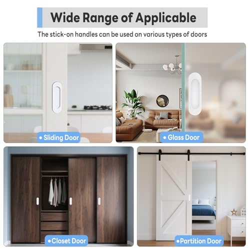 2 Pack Self Stick Sliding Door Handles, Aluminum Alloy 4 Inch Self Adhesive Cabinet Knobs for Push-Pull Glass Barn Doors, Closets, Wardrobes, Windows (2, White) - color: White