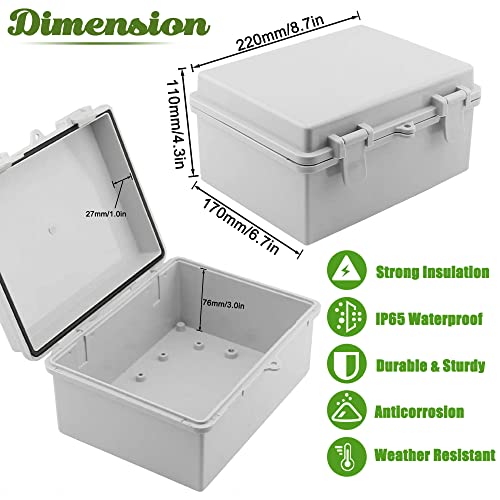 Sunnyglade ABS Plastic Dustproof Waterproof IP65 Junction Box Universal Durable Electrical Project Enclosure with Lock (6.7"x8.7"x4.3") - size: 6.7"x8.7"x4.3"
