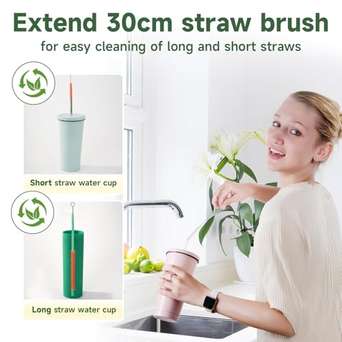 9PCS Reusable Long Colored Straw Cleaner Brush Set 12" Bendable,Capable of Cleaning Various Metal, Silicone, Plastic, Bamboo,Glass Straws Tubes Diameters Ranging from 4-16mm