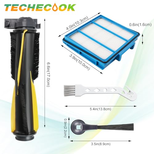 Replacement Parts for Shark Robot Vacuum R101AE RV1001AE AV911S RV2001WD RV1100SRUS RV1100VRUS by Techecook - Includes 6 x Side Brushes, 3 x Filters,1 x Main Rolling Brush and 1 x Cleaning Brush