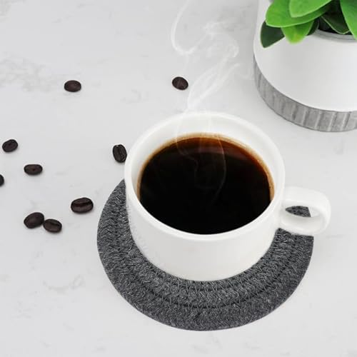 ABenkle 8 Pcs Drink Coasters with Holder, Cotton Woven Absorbent Coasters for Drinks, Minimalist Home Decor Coaster Set for Wooden Tabletop Protection Table, 4.3 inches Grey - color: Gray, size: 8 Pcs