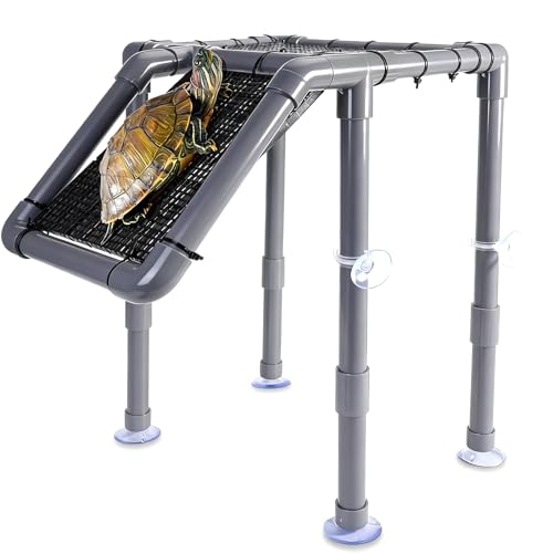 SKARUS Large Standing Turtle Basking Platform with Ramp(6.49"-15.16" H), 10.8" ×8.6" Turtles Docks Aquatic Resting Area, DIY Turtle Tank Accessories for 20–55 Gallon Tanks - color: Grey, size: 10.8"W