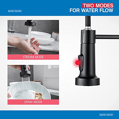 WEWE Faucet for Kitchen Sink, Kitchen Faucets Black Stainless Steel Commercial Spring Kitchen Faucet with Pull Down Sprayer, One Hole or 3 Hole Kitchen Faucet for RV Outdoor Farmhouse Camper Bar Sinks - color: Matte Black, style: Antique