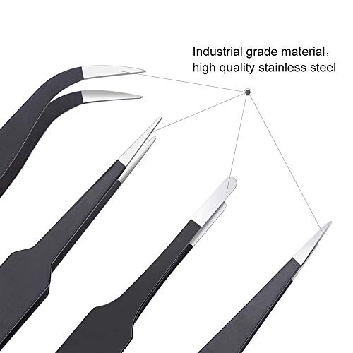 6PCS Precision Tweezers Set, Upgraded Anti-Static Stainless Steel Curved of Tweezers, for Electronics, Laboratory Work, Jewelry-Making, Craft, Soldering, etc, by kaverme. - style: 6pcs