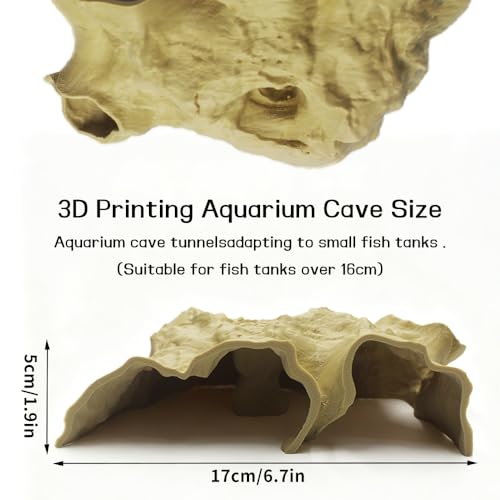 Aquarium Cave Tunnel 3D Printed - Fish Tank Decoration Natural Fish Hideout for Pleco, Shrimp & Corydoras | Sinking Base & Viewing Ports | Substrate-Friendly Decor (6.7" Under Gravel Design) - color: Soil Color