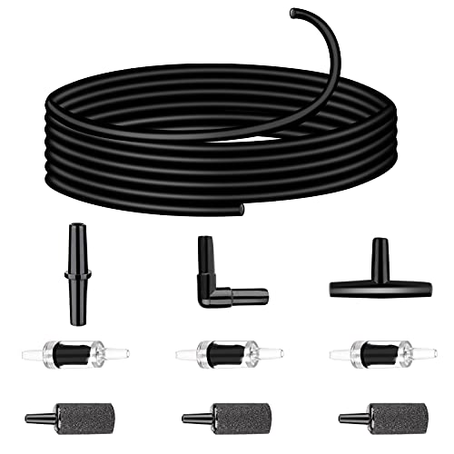 Aquarium air Pump Accessories Set-9.84/26.25/101.71 feet Aquarium Airline tubing Hose,Check valves,air Stones and connectors of I,L,T Shape (9.84 feet Hose 3 Stone 3 Check Valve 3 Connector) - size: 9.84 feet hose 3 stone 3 check valve 3 connector