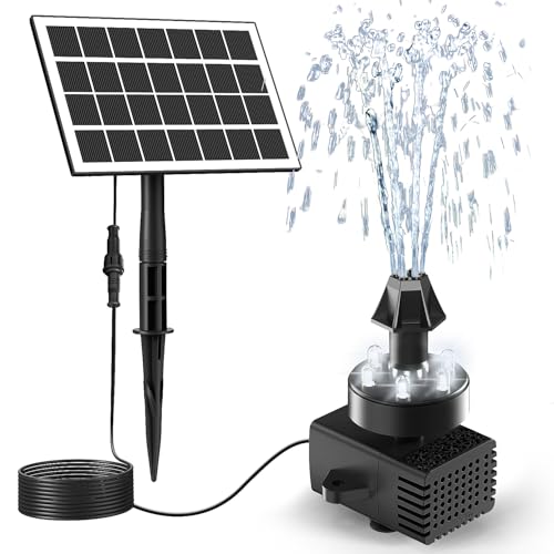 Jutai Solar Fountain Kit White Lights,3.5W Glass Solar Water Pump with 2000mAH Battery, Solar Bird Bath Fountain with Sucker and Stake for Garden, Outdoor, Water Feature-16.4ft Power Cord,7 Nozzles - color: White Led