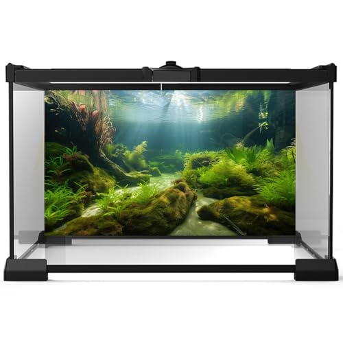 Ocean Floor Fish Tank Background Underwater Stone Aquarium Background Under Water Background Cave Sunlight Fish Tank Backdrop Decoration Aquarium Backdrop Durable Vinyl 24x12in - color: Light Green, size: 24(W)x12(H)inches/ 60(W)*30cm(H)