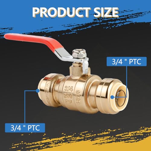 (Pack of 5) AB 3/4 Inch Push to Connect Ball Valve, 3/4 Inch Water Shut Off Valve with Disconnect Clip, Full Port Push Fit Ball Valve for Copper, CPVC,PE-RT and PEX Pipe, UPC Certified - size: 3/4'' 5Pcs