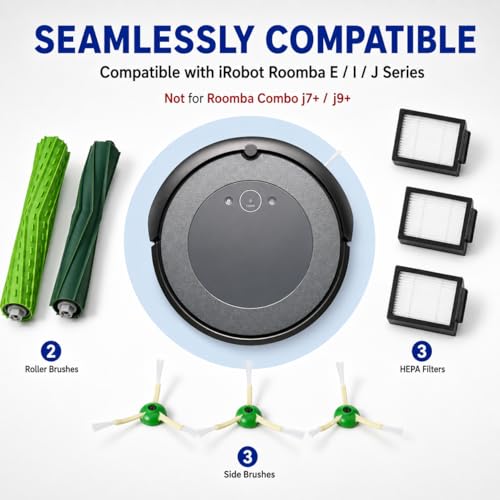 Replacement Parts & Accessories for iRobot E, I & J Series, Combo i5, j5 Series Robot Vacuum, Dual Multi-Surface Rubber Brushes & 3 HEPA Filter & 3 Edge-Sweeping Brushes - color: 10 Pack
