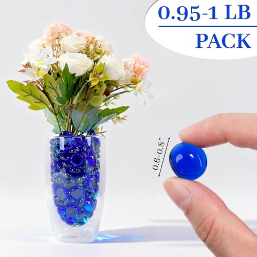 Blue Flat Glass Marbles, 1 lb Transparent Vase Filler Pebbles Gems, Decorative Glass Beads for Vases, Table Scatter, Crafts, Floral, Mancala Stones, Centerpieces, Aquarium Rocks for Fish Tank - color: Blue