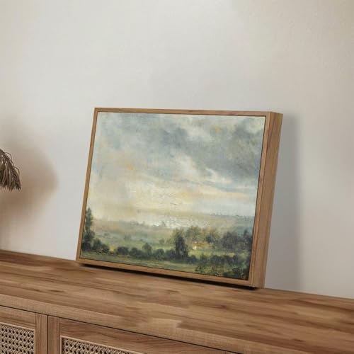OIQArtOIQ Vintage Framed Wall Art Pastoral Landscape Canvas Art Prints Rustic Farmhouse Pictures Wall Decor Modern Cottagecore Paintings Artwork For Bedroom Kitchen Bathroom Office Living Room - color: Cloudy Sky, size: 8x10 in