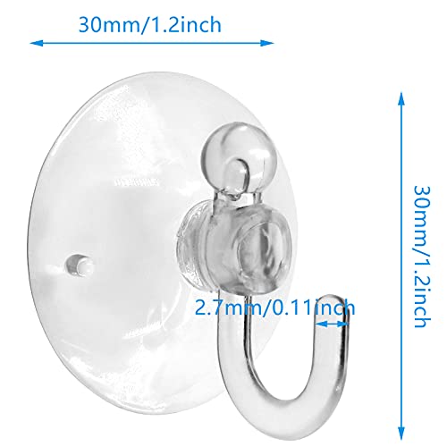 Piutouyar 20Pcs Clear Suction Cup Hooks 30mm/1.2" Plastic Sucker Pads Transparent Suckers for Window Wall Bathroom Shower Kitchen Hook Hanger