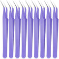 Honoson 9 Pieces Curved Pointed Craft Tweezers Stainless Steel Precision Tweezer with Protective Cover for Rhinestones Dried Flowers Craft Stickers Eyelash Extension Jewelry Making(Purple) - color: Purple