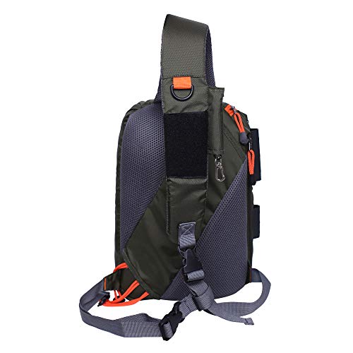 Kylebooker Fly Fishing Sling Pack Lightweight Fishing Tackle Storage Shoulder Bag Multiple Pockets for Trout Freshwater Saltwater Fishing - color: Army Green