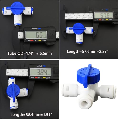 1/4" Push-Fit Tee Valve with Switch | Quick-connect plastic pipe joint for reverse osmosis water filtration systems, beverage dispensers & water purifiers. - size: 1/4" 3-Way Transfer Valve