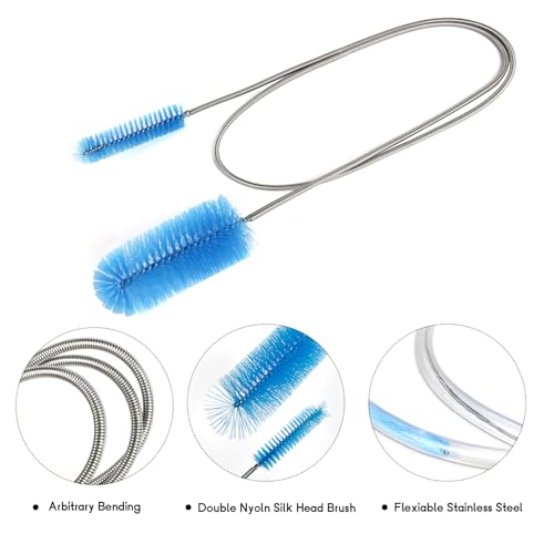 12 Pack Glass Tube Pipe Cleaner Set, 17 Inch Long Handle Nylon Brush for Neck Bottle, 8.2 Inch Various Diameter Tube Straw With Hook, 35 Inch Flexible Double Ended Hose Cleaner