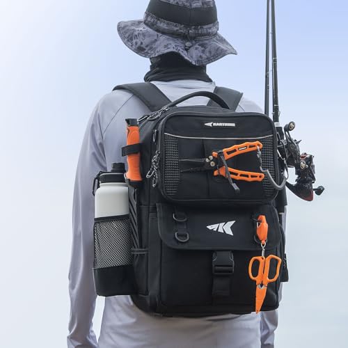 KastKing BaitSpace Fishing Tackle Backpack with Removable Bait Binder,2 Rod Holders Storage Fishing Gear and Equipment - color: A: Black (With (4) 3600 Tackle Boxes)
