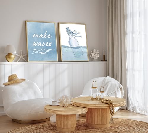 6Pcs Nautical Canvas Wall Art, Ocean Theme Wall Decor Pictures, Blue Coastal Poster Prints with Drift Bottle、Sailboat、Coral, for Living Room Study Beach House Home Decoration 8x10inch Unframed - color: Sailboat, size: 8x10in