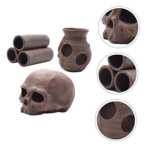 FOMIYES 3pcs Fish Breeding Pots Aquarium Adornments for Shrimp Fish Brown Pottery Hiding Decorative Functional for Aquatic Environments