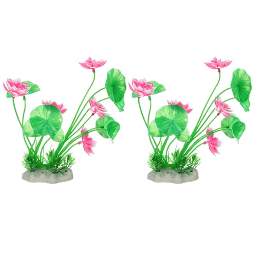 uxcell Aquarium Artificial Plants, 2 Pcs Fish Tank Plants Decorations Accessories Aquatic Ornaments Decor Water Grass, Pink-Green (Lotus Flower) - color: Pink-green