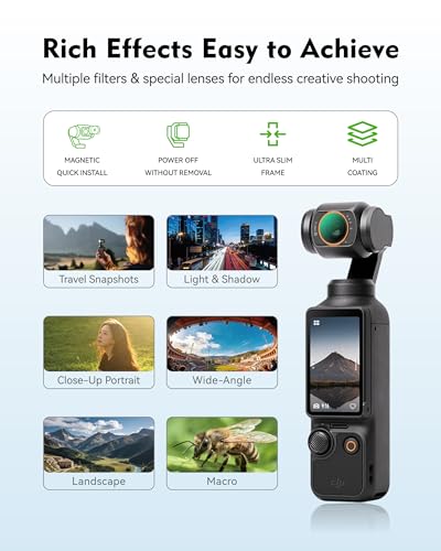 Magnetic CPL Polarizer Filter for DJI Osmo Pocket 4/3 – Reduce Glare & Reflections, Enhance Color and Contrast, Ultra-Thin Multi-Coated HD Glass, Snap-On Gimbal Safe