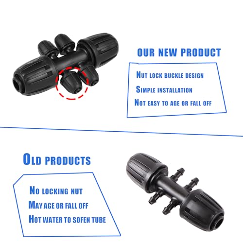 1/2 Inch to 1/4 Inch Tubing Irrigation Fittings for (1/2'' ID x 0.60''-0.63'' OD) 16mm Drip Tubing,Locked Barbed Tee Connectors (10 Pcs Barbed Tee 6-Way) - size: 10 Pcs 1/2 to 1/4 Inch Locked Barbed 6-Way