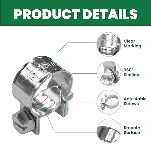 5/16" Mini Fuel Injection Hose Clamps, 20PCS Gas Line Hose Clamp, Adjustable Pipe Hose Clip Tube Clamps for Automotive,Agriculture,Plumbing, 1/2"-9/16" Dia - size: 1/2"-9/16" (13-15mm)