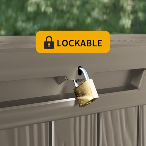 TARKARI 35 Gallon Small Waterproof Outdoor Storage Box, Resin Deck Box Lockable for Patio Furniture, Garden Tools, Pool Accessories, UV-Resistant for All Weather Use, Greige - color: Coffee, size: 35 GAL