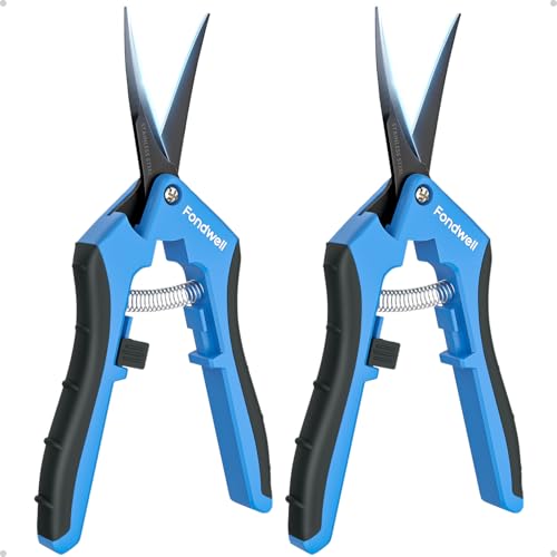 Fondwell 6.5" Garden Shears Pruning Scissors: 2 Pack of Lightweight Bud Trimming Scissors for Precision Cutting - Non-Stick Curved Blade - style: 2pcs Trimming Scissors (Curved Blades)