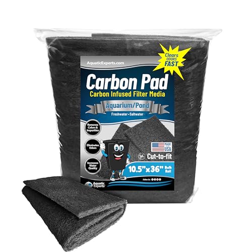 Aquarium Carbon Pad – Cut‑to‑Fit Carbon Infused Filter Pad Media for Crystal Clear Fish Tanks and Ponds, 3/8"–1/2" Thick (10.5 Inch Width, 36 Inch Long) - size: 36 Inch Long