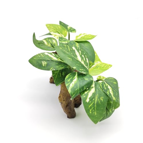 Aquarium Decor, Resin Wood Ornament with Silk Leaves for Betta Fish Tank, Driftwood for Aquarium Landscape Accessories, Reptiles Tank