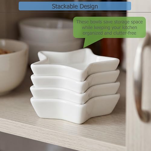 EIKS 4 Pack Ceramic Dipping Bowls Side Dishes for Serving ketchup Wasabi Condiments Appetizer Snacks (Star-Shape) - size: Star-Shape