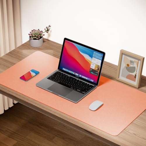 Boutilon Leather Desk Pad Protector,Non-Slip Mouse Pad,Laptop Desk Pad,Office Mouse Mat,Waterproof Leather Desk Blotter,Desk Writing Pad for Office and Home (S-Orange Pink,24"x 14") - color: Orange Pink, size: S 24" x 14"