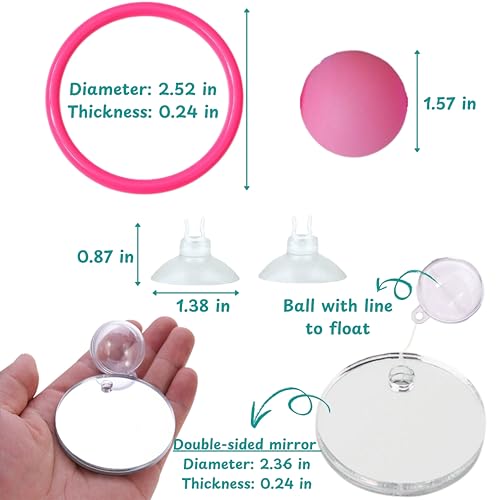 Betta Fish Enrichment Toys Ring with Mirror and Floating Ball, Exercise Mirrors and Training Ring, Floating Mirrors Aquarium with Feeding Rings, Betta Fish Tank Accessories (Pink+Mirror+Ball, 6.4cm) - color: Pink+Mirror+Ball