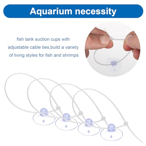 15 Pcs Aquarium Suction Cups with 30 Pcs Zip Ties - Transparent Suction Cup for Aquarium, Plants Binding, Moss Shrimp Nest Landscape Fixation - Utility Sucker Pads for Kitchen Hanging Organization