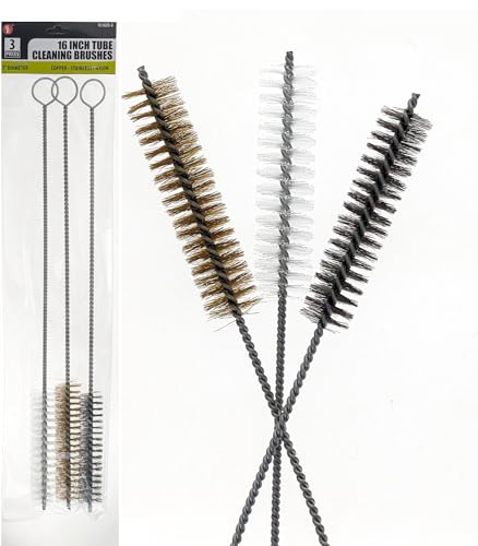 3 Piece Set of 16-Inch Tube Cleaning Brushes Copper, Stainless, Nylon for Various Surface Use (1-Inch Diameter)