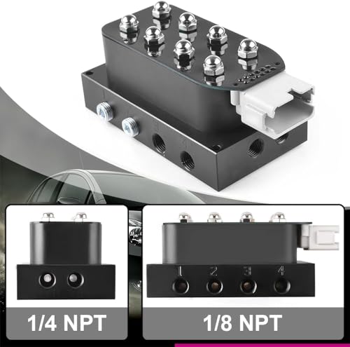 12V Solenoid Valve Air Ride Suspension manifold 8-Valve With 10-Button Wireless Remote Controller, equipped with Five Display Air Pressure Gauge White - color: White Gauge