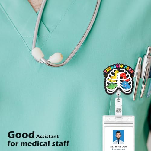 Funny Nurse Badge Reel, Thoracic Park Dinosaur Retractable Badge Holder with Clip, Radiology Tech X-ray Orthopedic ID Holder Gifts for Pediatric Nurse Doctor Student - color: Dinosaur Park