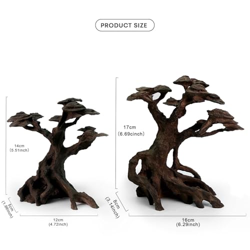 FZONE Resin Aquarium Driftwood, Aquarium Tree Decoration for Nano Aquascaping and Hardscape - size: 02Driftwood: 6.7×6.3×3.1"/ 5.5×4.7×2.0"