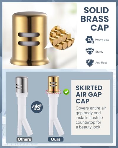 Kitchen Faucet with Air Gap: WOWOW Stainless Steel Kitchen Sink Faucet and Dishwasher Air Gap Kits for Kitchen Sink 2 or 4 Hole, Brushed Gold Kitchen Faucet Combo with Sprayer - color: Gold, style: Kitchen Faucet with Air Gap Kit