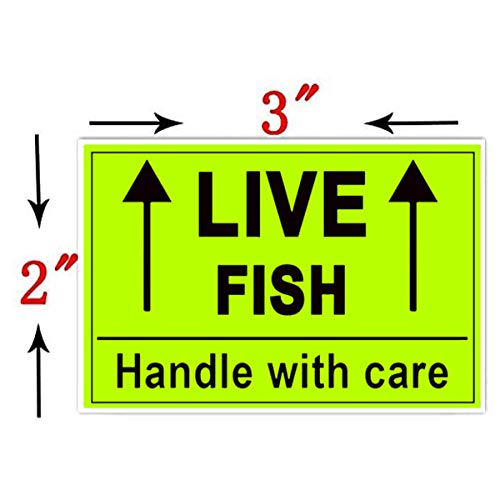 Remarkable Live Fish Stickers Shipping Labels, 2 X 3 Inch Fluorescent Green Please Handle with Care Stickers - 250 Adhesive Labels Per Roll