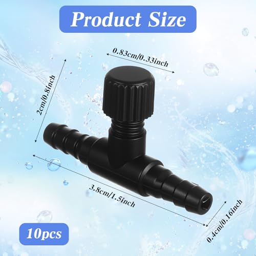 10 Pcs Aquarium Air Control Valves for 3/16" (4mm) ID Airline Tubing, Adjustable T Shaped Hose Connectors Black Single Way Plastic Air Flow Regulator Airpump Accessories for Fish Tanks