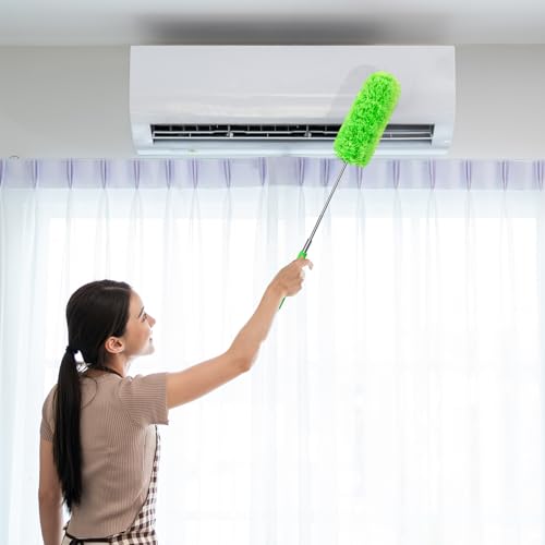 Tanlade 12 Pcs Microfiber Feather Duster for Cleaning 13-31 Inch Extendable Cobweb Dusters Ceiling Fan Duster Washable Bendable Tool for Office Car Window Furniture (Green) - color: Green