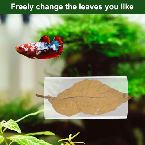 2pcs Betta Fish Tank Accessories, Acrylic Tube Tunnel Natural Habitat Leaf Pad Tank Decorations with Suction Cup for Aquarium Decorations